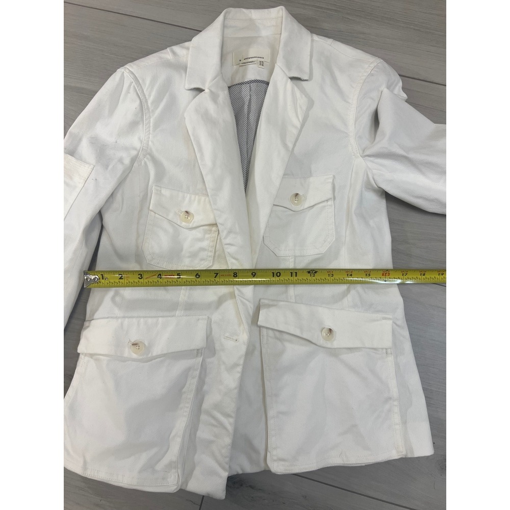 Anthropologie Cottagecore Blazer Jacket White Cargo Pocket Sz 6 Military Coastal - Picture 9 of 10
